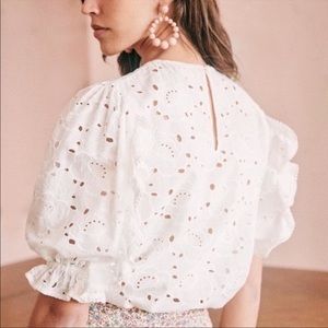 Sezane Yaelle Blouse White Eyelet NWT Size FR 36/US 4